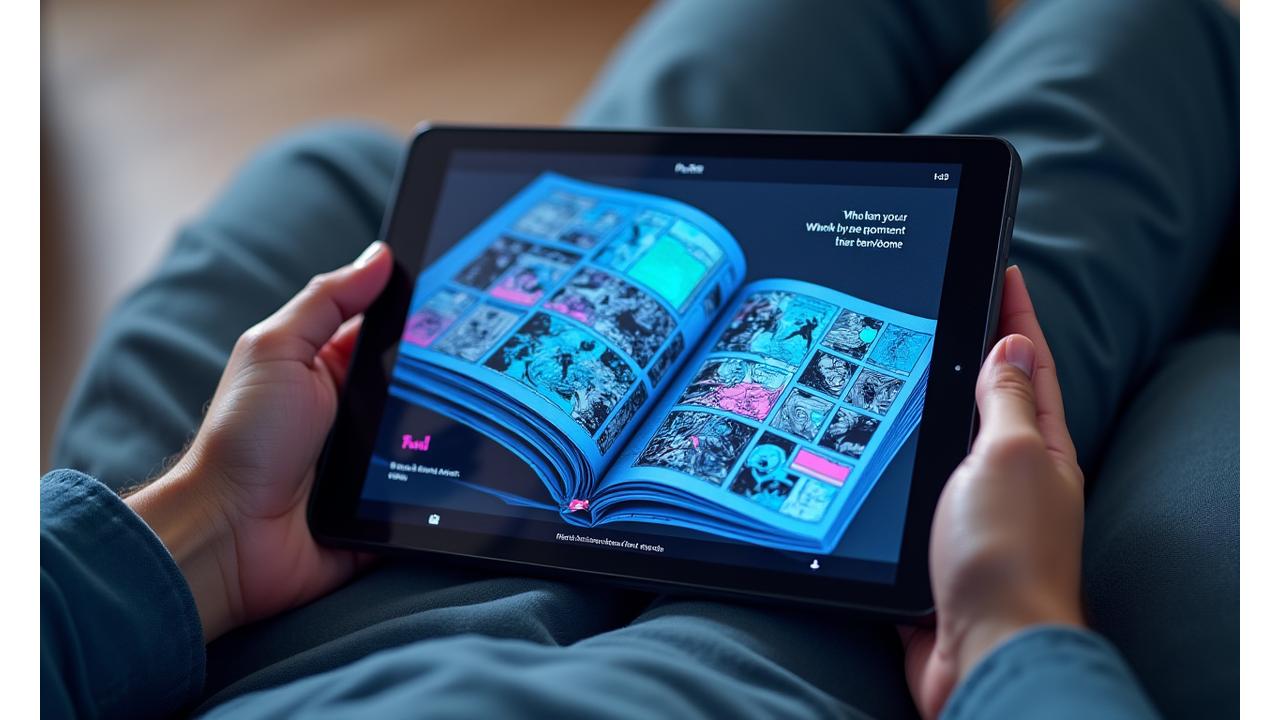 Interactive screenshot of Pixel Hearth Studios digital comic reader on a tablet