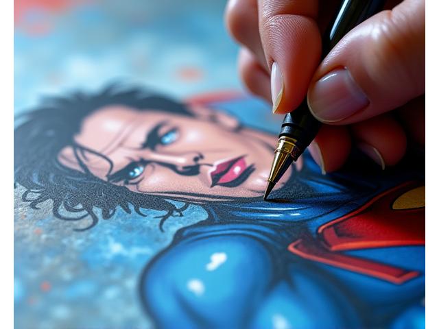 Hand signing an art print of a comic character