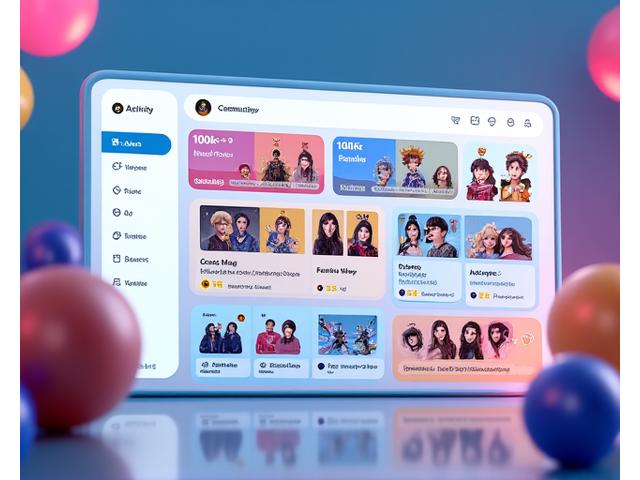 A vibrant digital dashboard with community statistics, recent activity feeds, and profile pictures of diverse community members, displaying fan-created content and discussion snippets.