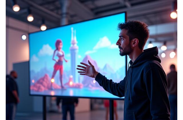 Indie game developer Mark Davis presenting his game at Gamescom