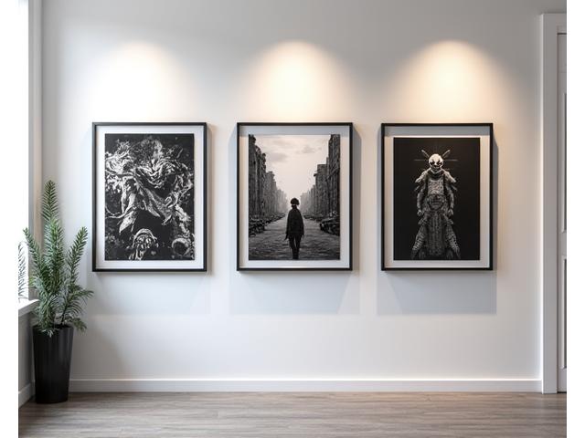 Gallery wall with various limited edition Pixel Hearth Studios art prints