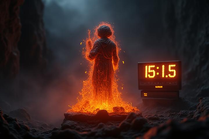 Limited edition glowing collectible statue with a digital countdown timer overlay.