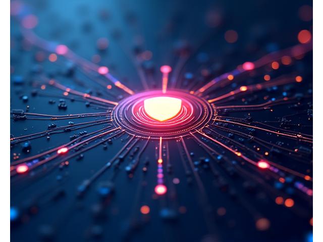 An abstract illustration of data flowing securely through digital pathways, protected by a shield icon on a vibrant, circuit-board-like background, utilizing Pixel Hearth's brand colors.
