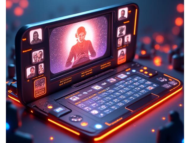 An interface of a virtual event platform showing multiple active users, a live stream of a comic creator, and interactive chat, rendered in a modern, dark UI with glowing elements in #F59E0B and #E11D48.
